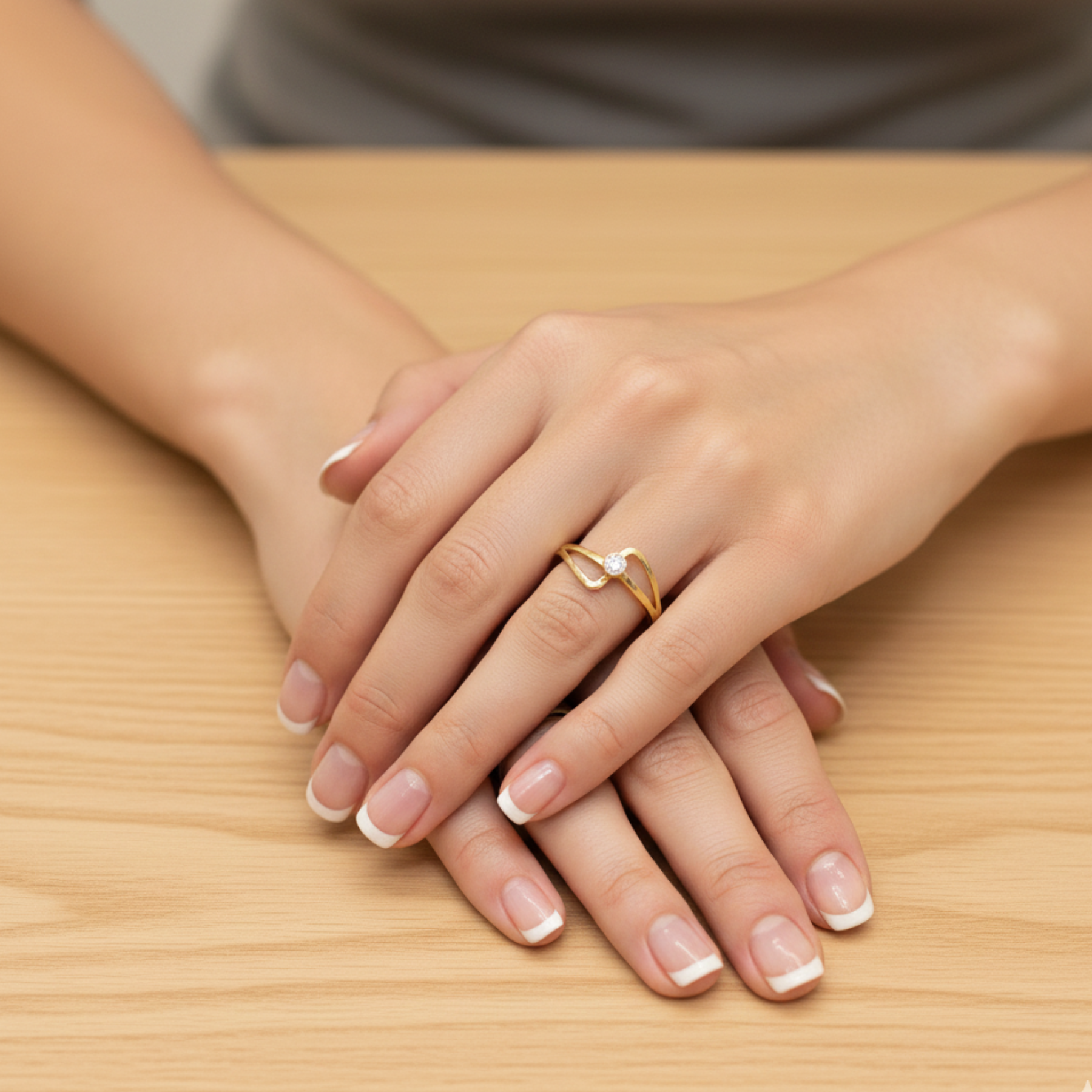 Anillo Solitario Olas Oro 18k