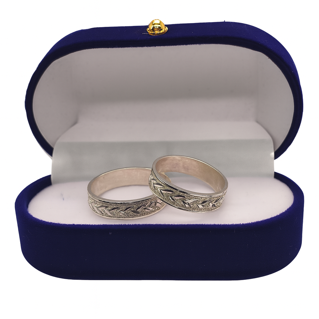 Argollas de Matrimonio Planas 4mm Facetada Modelo Espiga Continua Plata Nacional