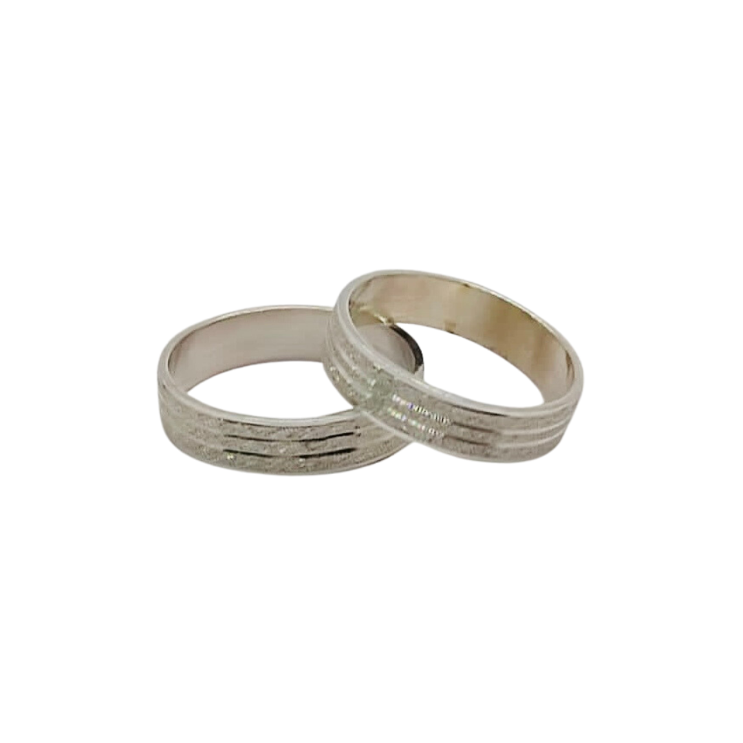 Argollas de Matrimonio Planas 4mm Facetada Modelo Linea Doble Plata Nacional