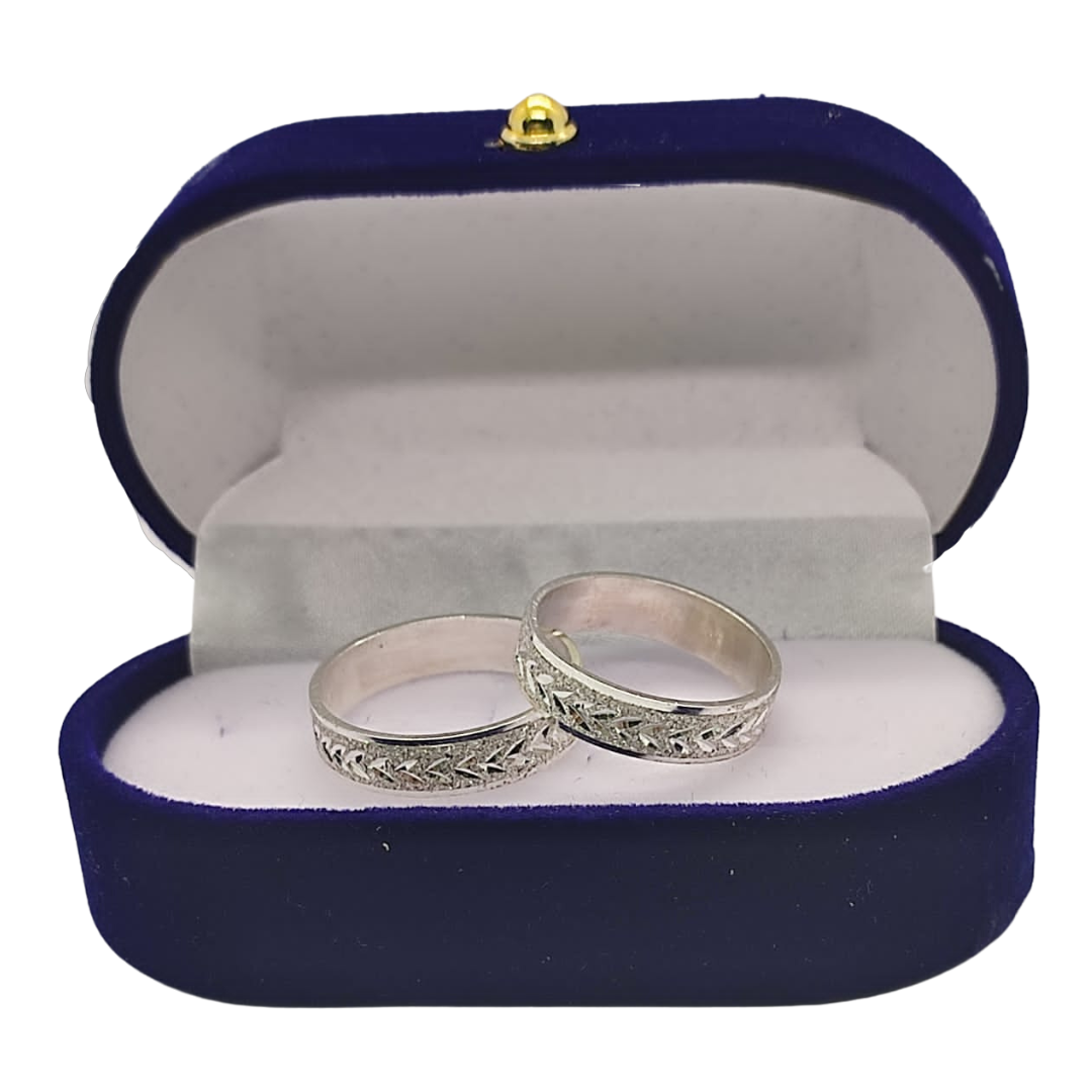 Argollas de Matrimonio Planas 4mm Facetada Modelo Espiga Continua Plata Nacional