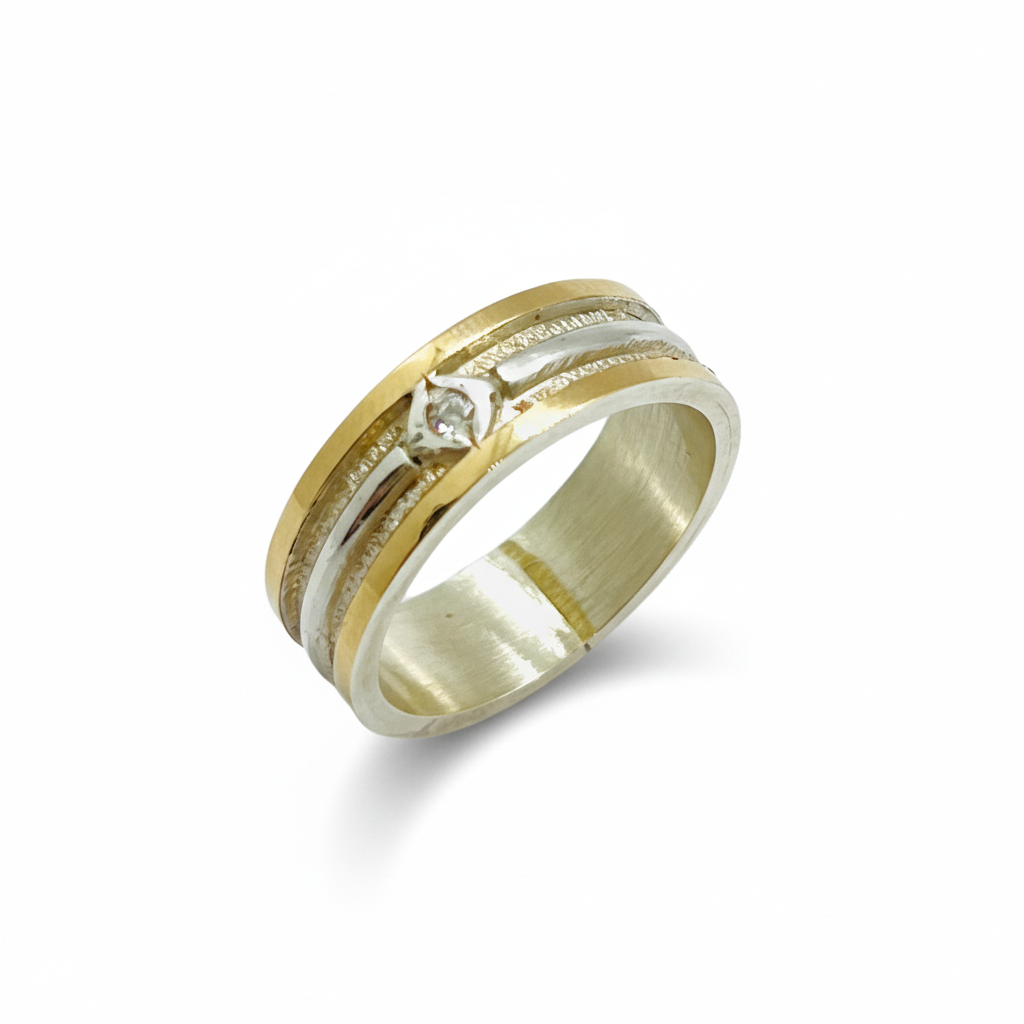 Argollas de Matrimonio Inglesas Satinadas 7mm Plata Nacional con aplicaciones de Oro 14k