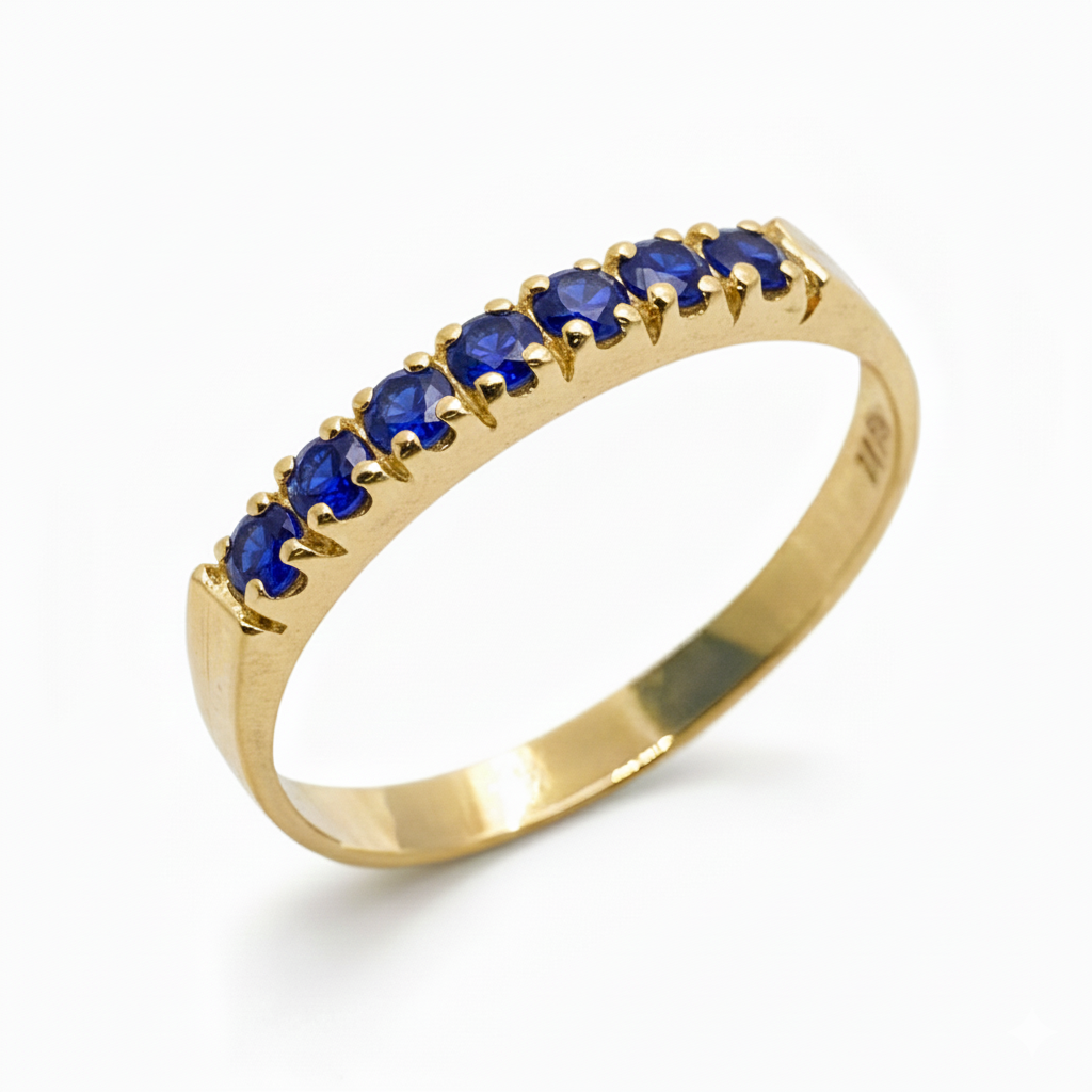 Anillo Cintillo 7 Cristales Oro 18k