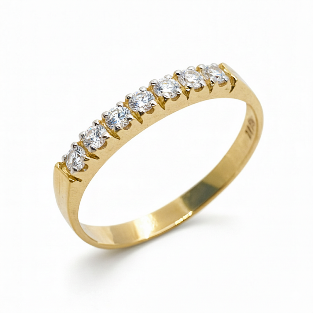 Anillo Cintillo 7 Cristales Oro 18k