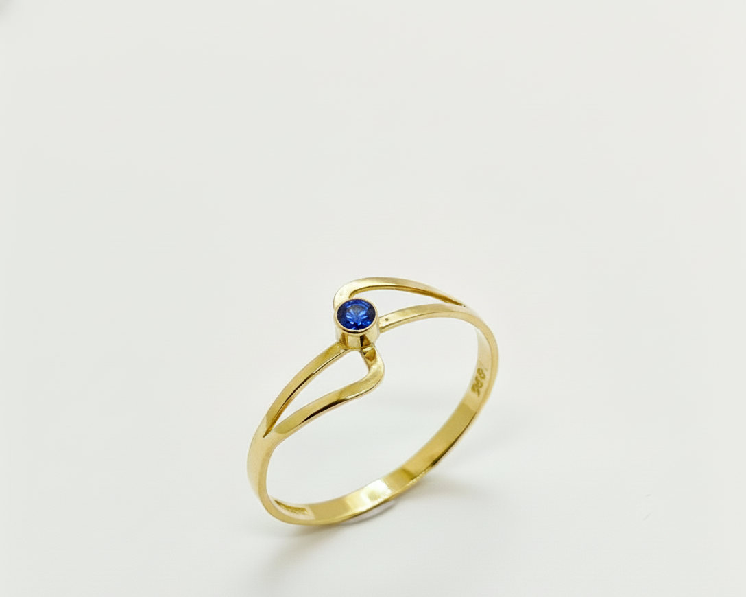 Anillo Solitario Olas Oro 18k