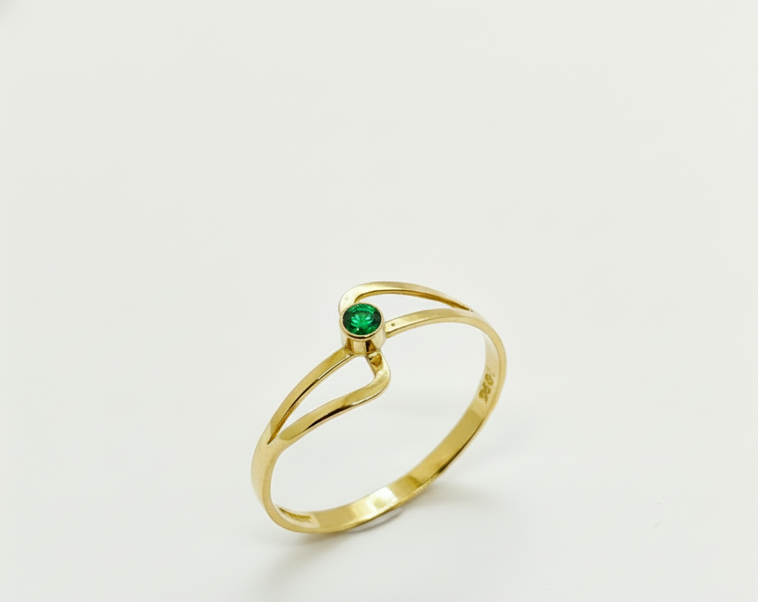 Anillo Solitario Olas Oro 18k