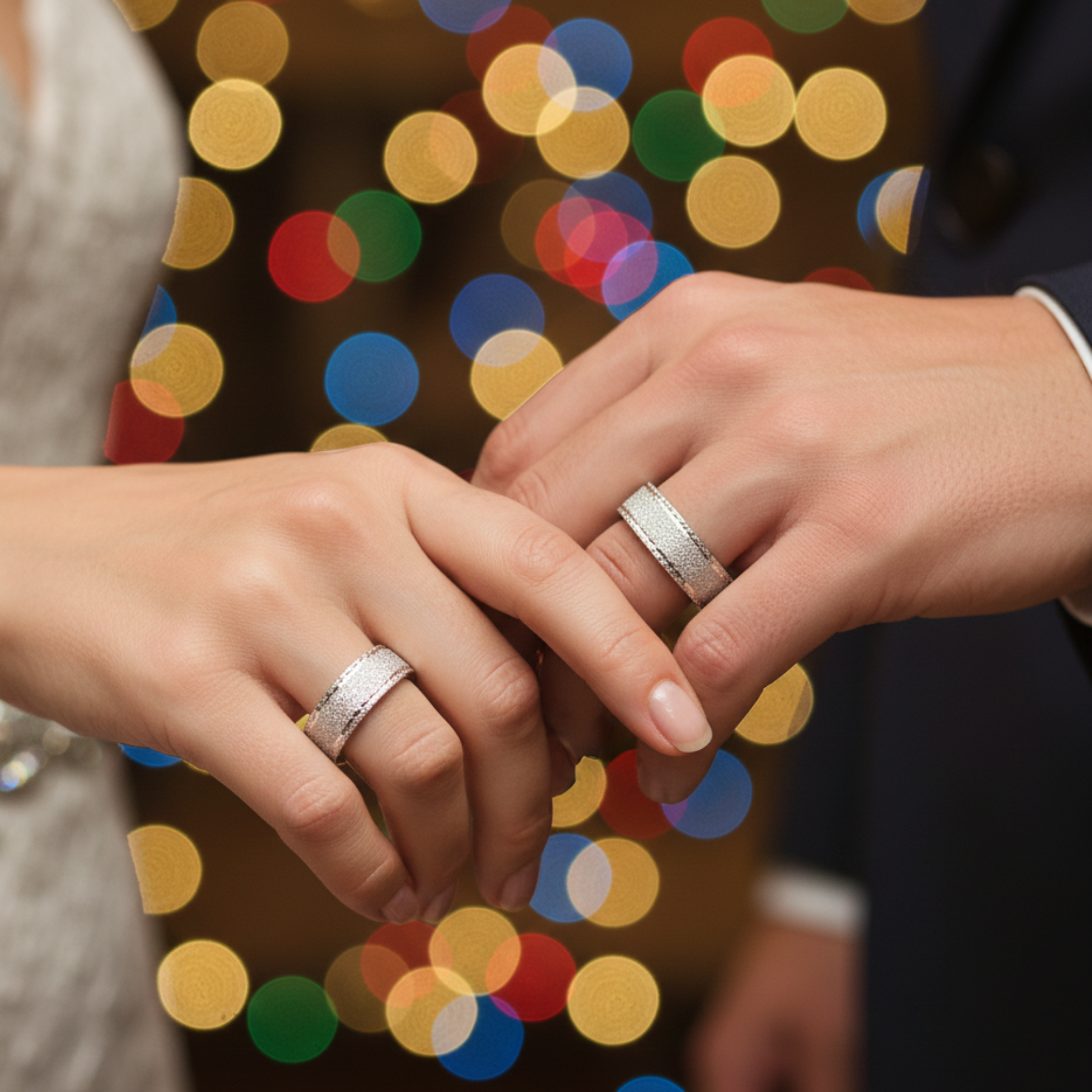 Argollas de Matrimonio Planas 4mm Facetada Modelo Satinado con Borde Plata Nacional