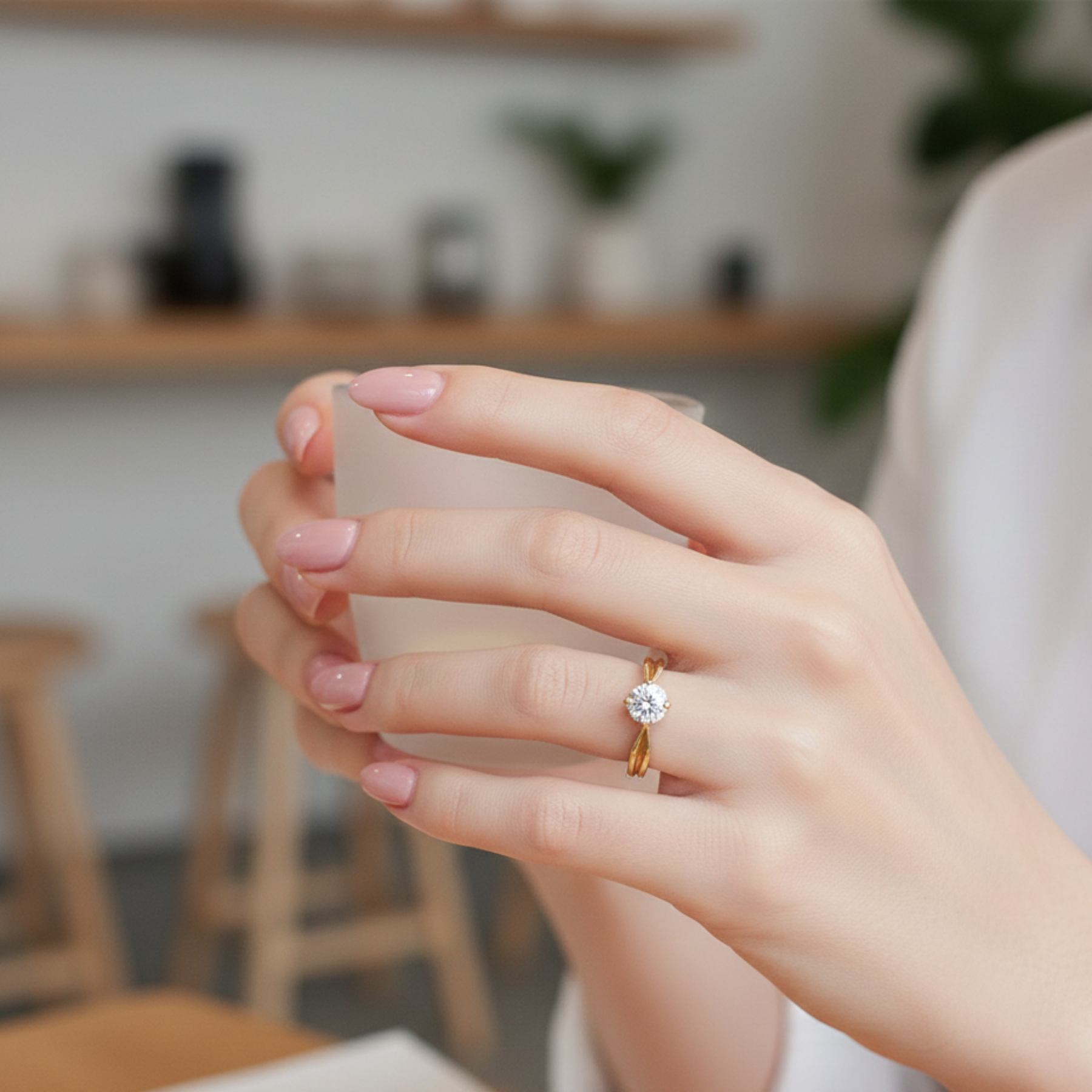 Oro 18k Anillo Solitario 4 grifas con laterales levantados