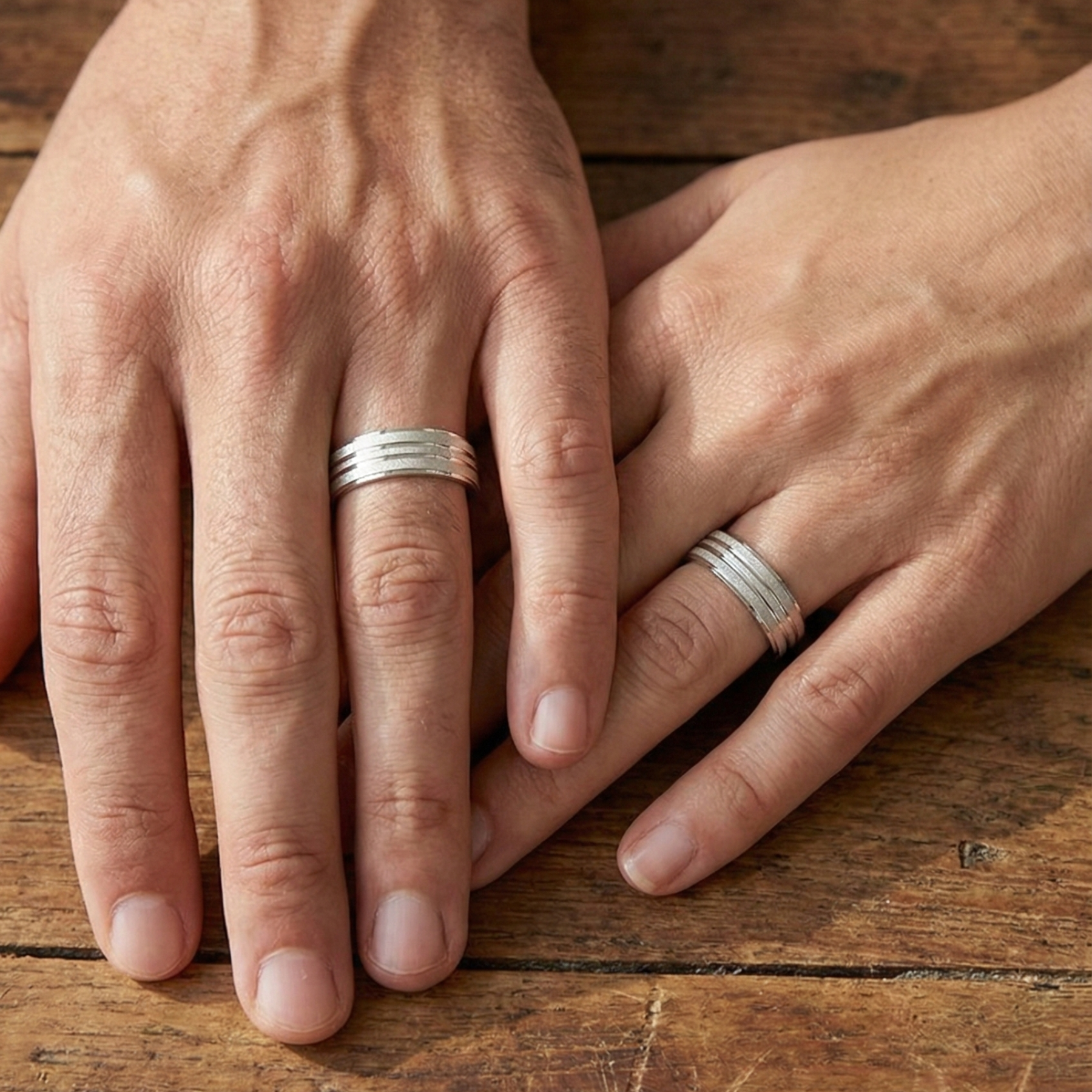 Argollas de Matrimonio Planas 4mm Facetada Modelo Linea Doble Plata Nacional