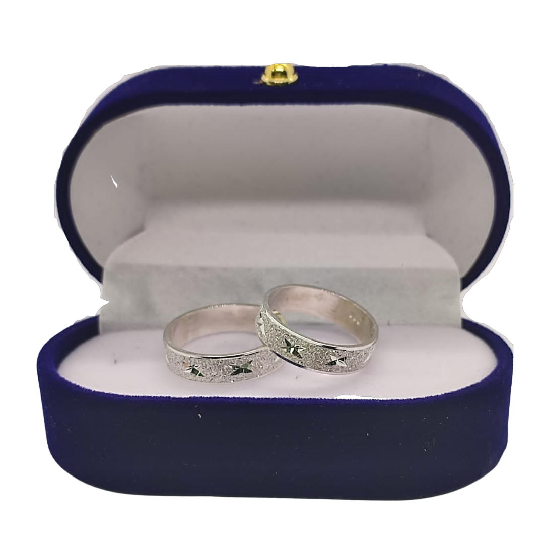 Argollas de Matrimonio Planas 4mm Facetada Modelo Satinado con Estrellas Plata Nacional