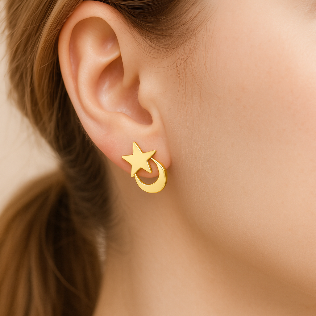 Aros Luna Estrella Oro 18k