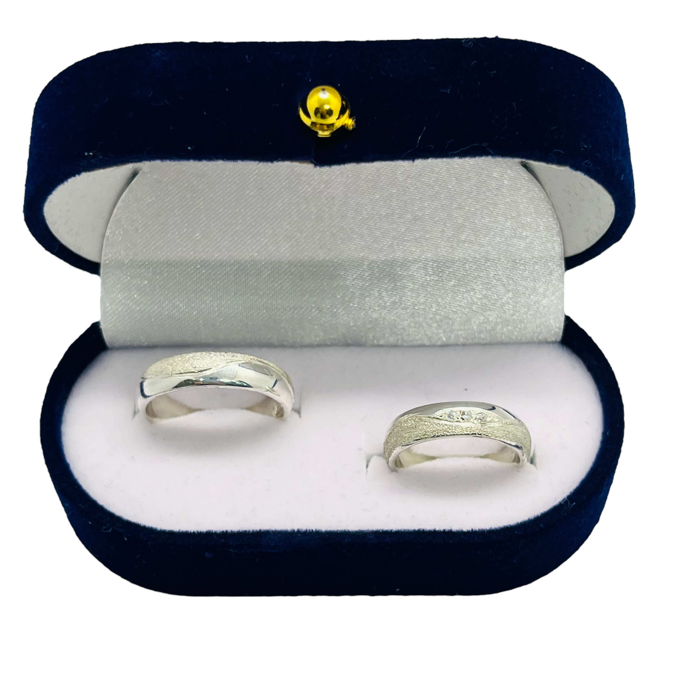 Argollas de Matrimonio Media Caña 4mm con Olas y Cristales Plata Nacional