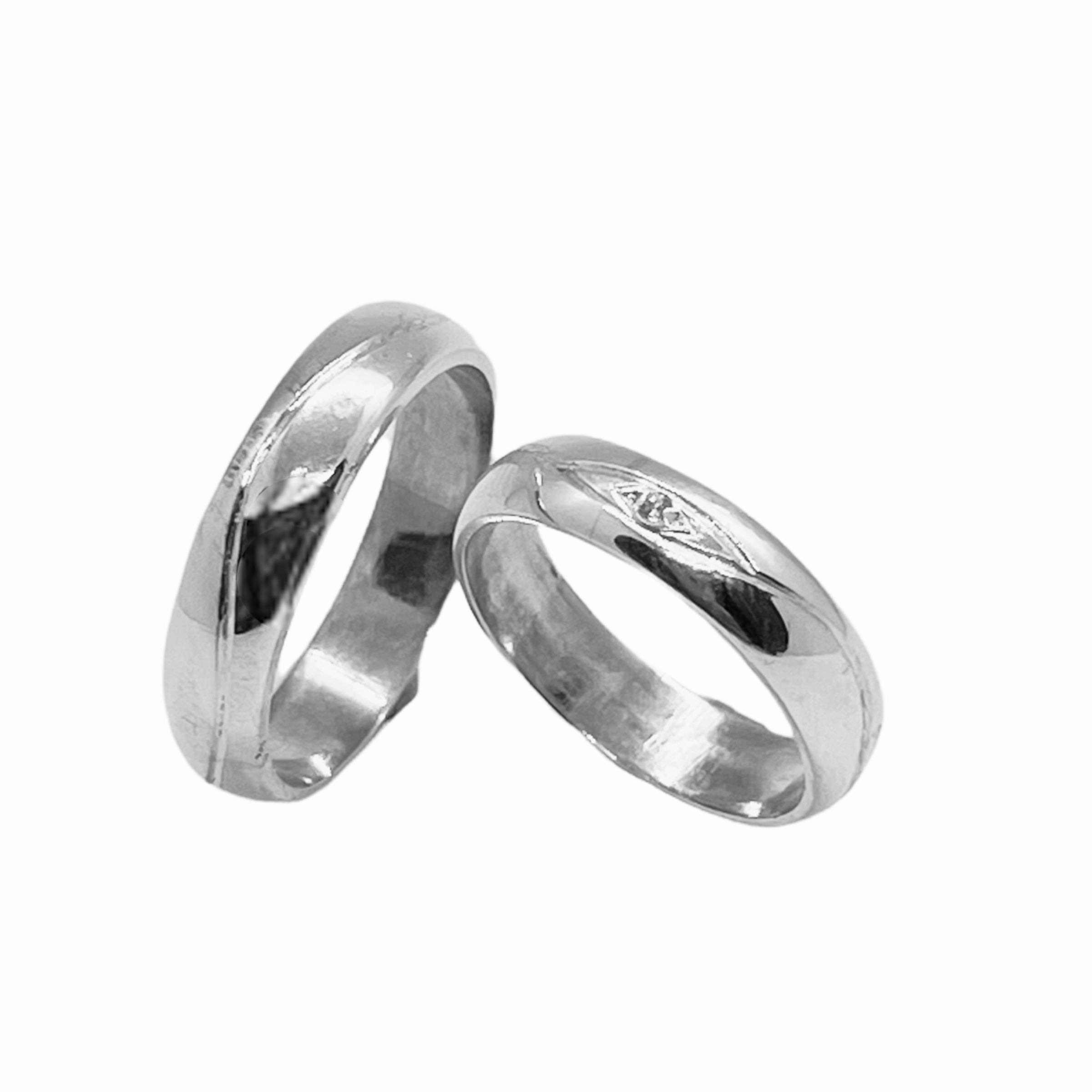 Argollas de Matrimonio Media Caña 4mm con Olas y Cristales Plata Nacional