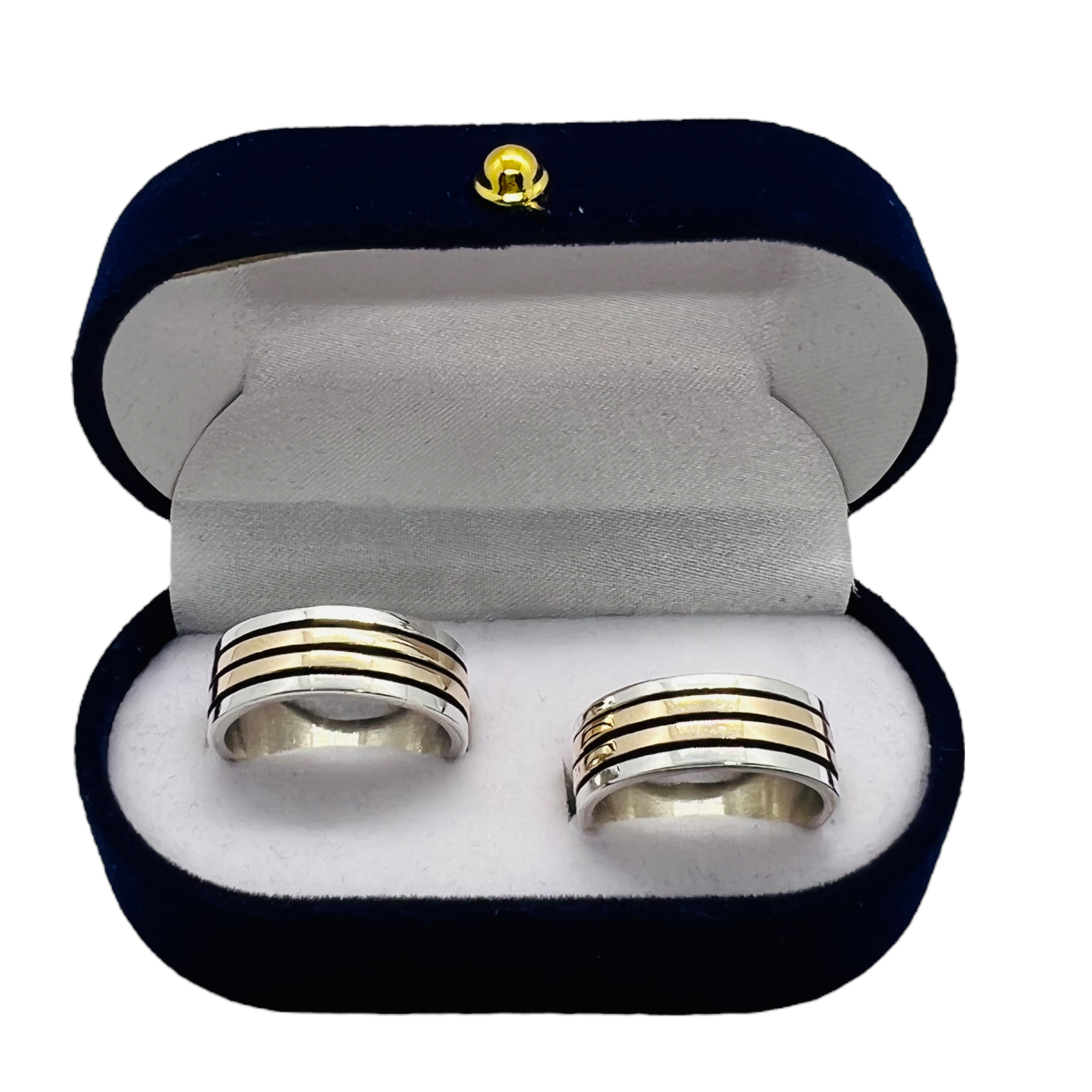 Argollas de Matrimonio Planas Doble corrida 7mm Plata Nacional con aplicaciones de Oro 14k