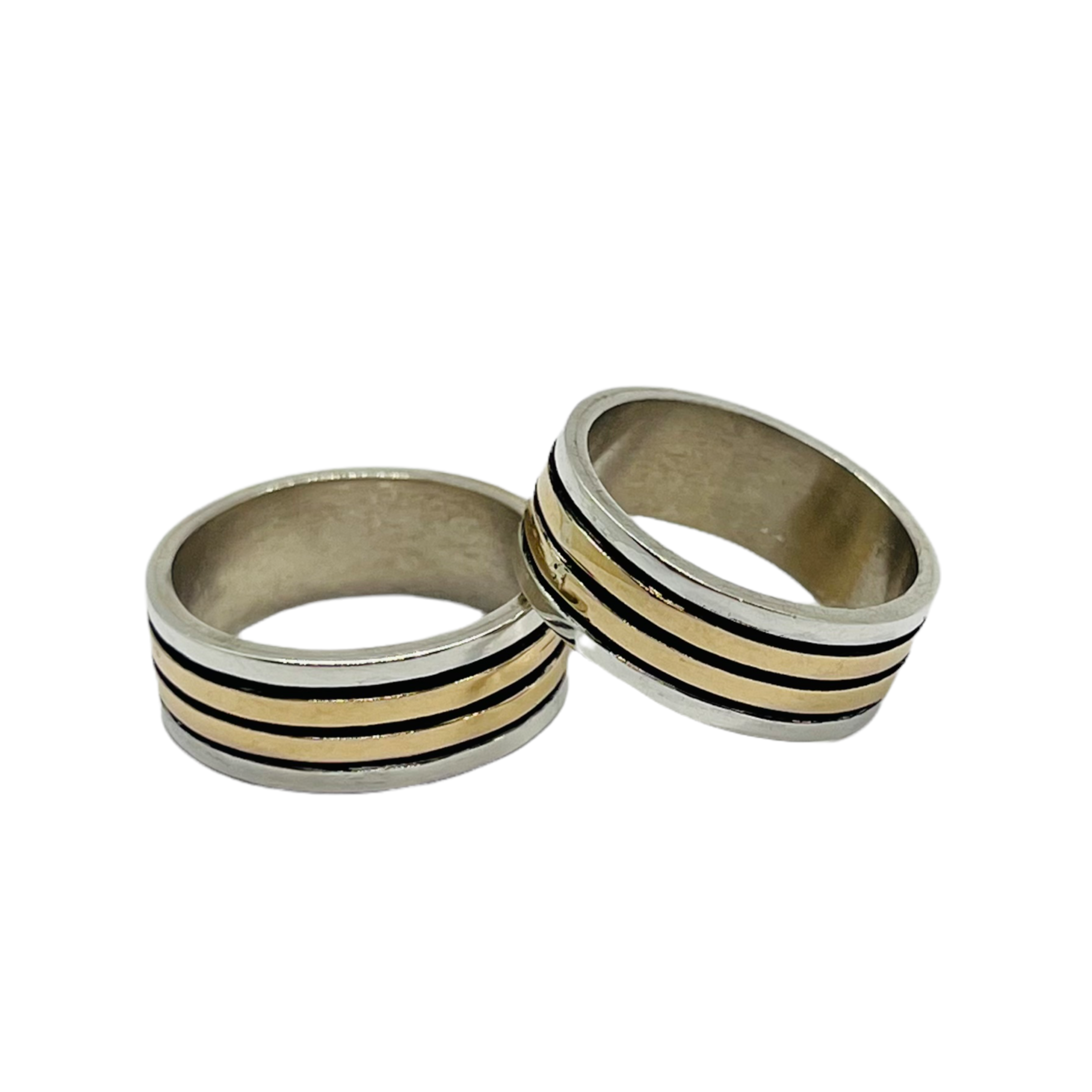 Argollas de Matrimonio Planas Doble corrida 7mm Plata Nacional con aplicaciones de Oro 14k