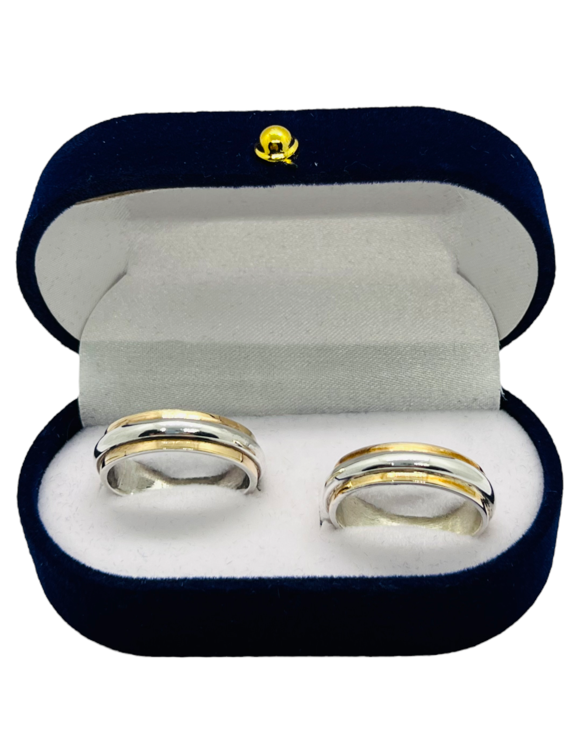 Argollas de Matrimonio Inglesas 5mm Plata Nacional con aplicaciones de Oro 14k