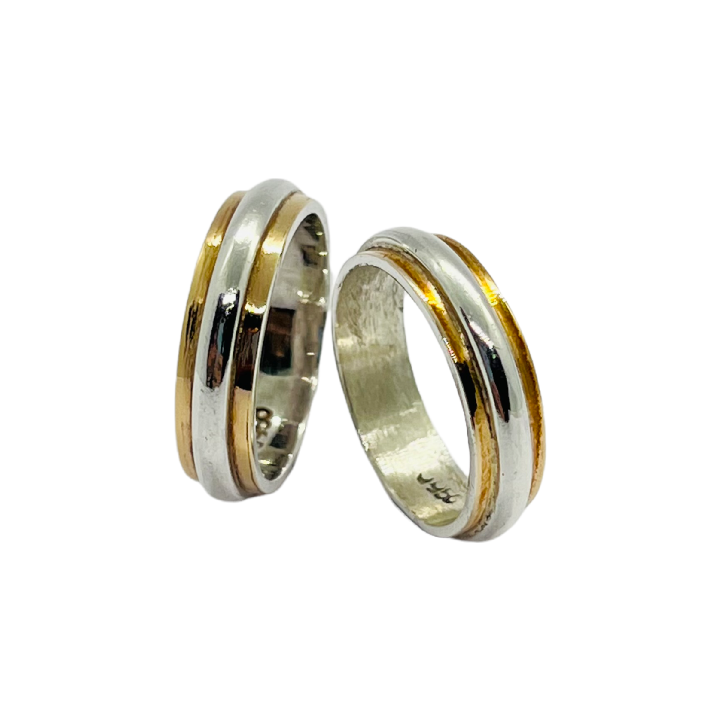 Argollas de Matrimonio Inglesas 5mm Plata Nacional con aplicaciones de Oro 14k