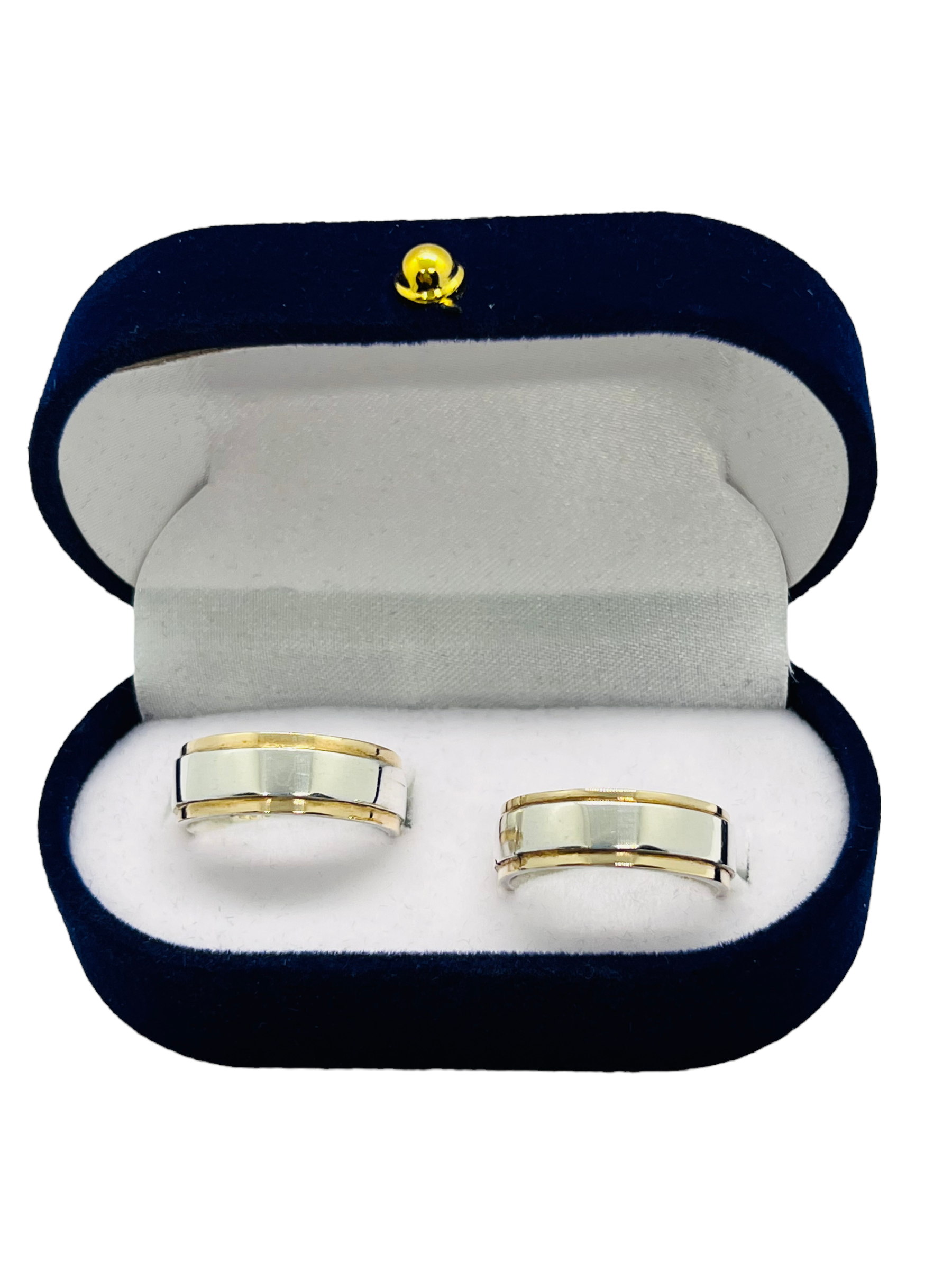 Argollas de Matrimonio Planas 6mm Plata Nacional con aplicaciones de Oro 14k