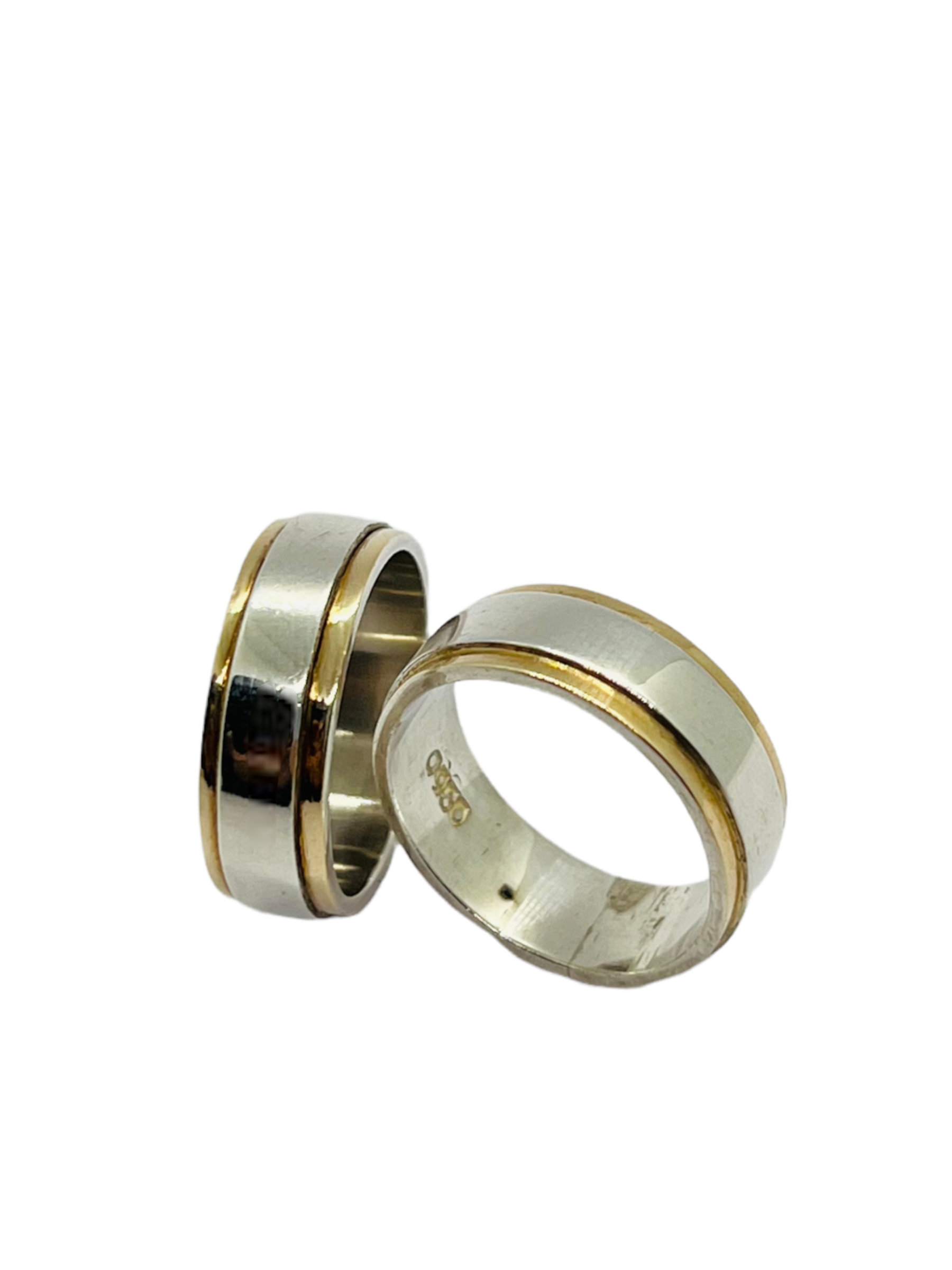 Argollas de Matrimonio Planas 6mm Plata Nacional con aplicaciones de Oro 14k