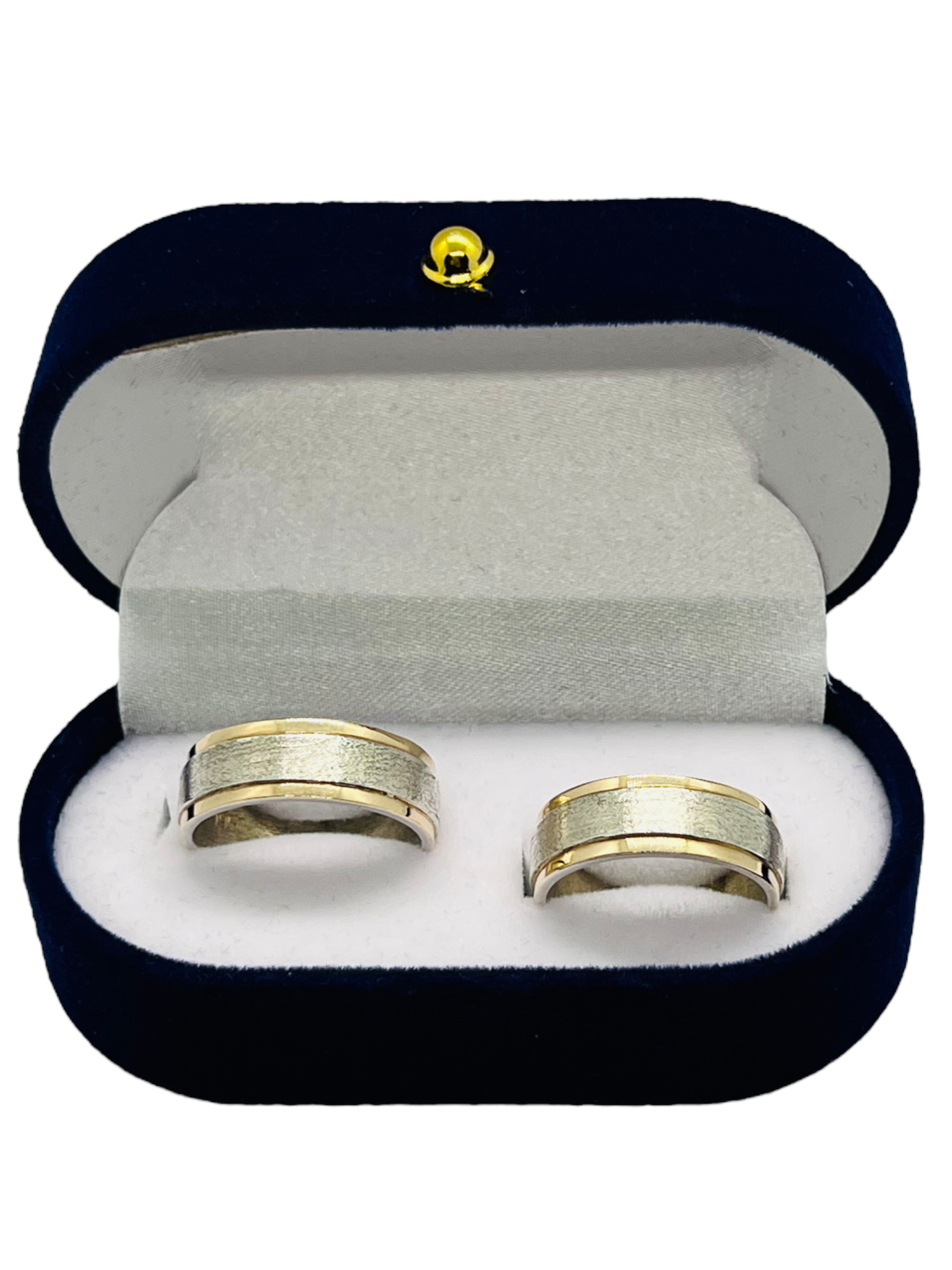 Argollas de Matrimonio Planas Satinadas 7mm Plata Nacional con aplicaciones de Oro 14k