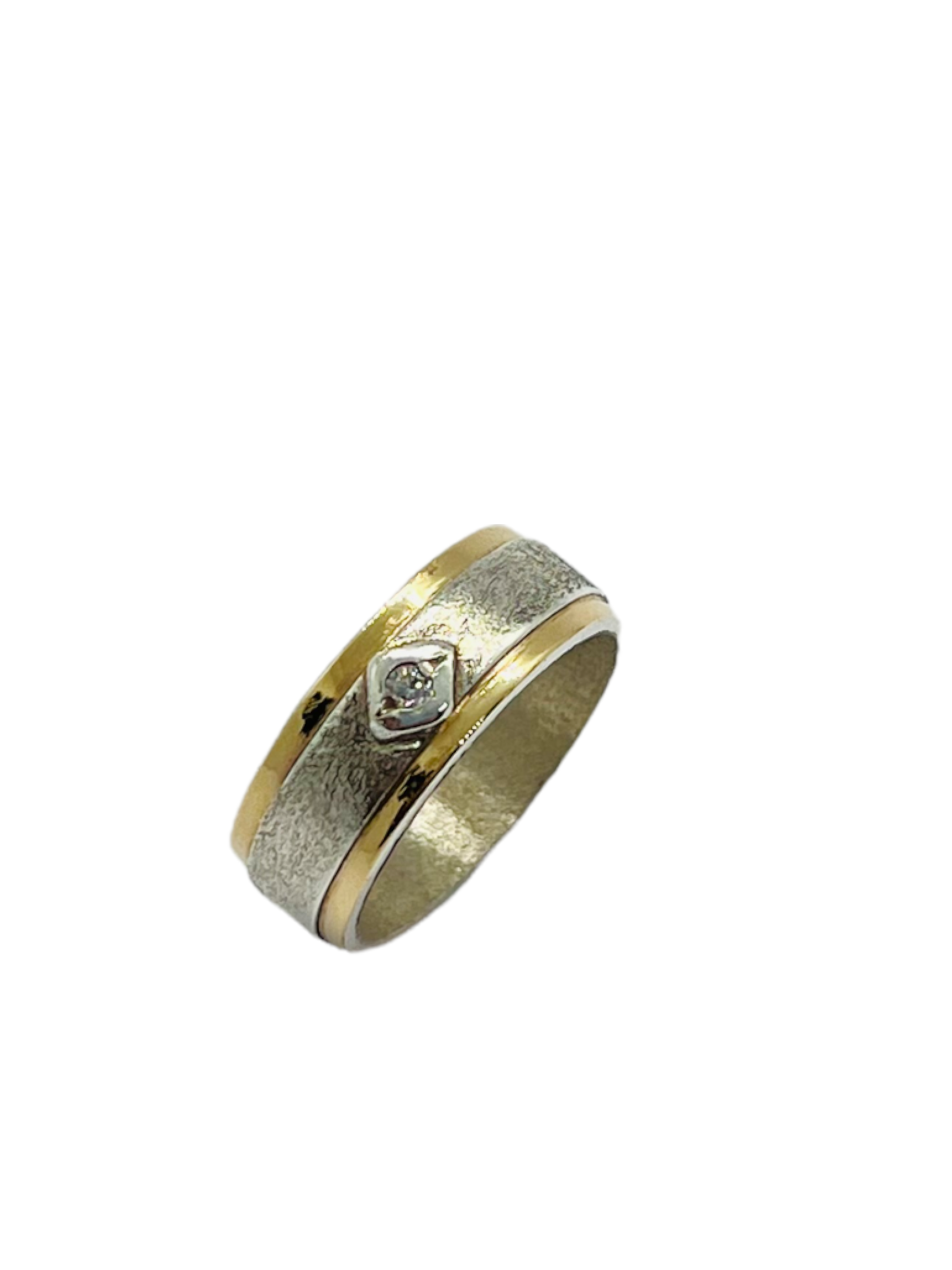 Argollas de Matrimonio Planas Satinadas 7mm Plata Nacional con aplicaciones de Oro 14k