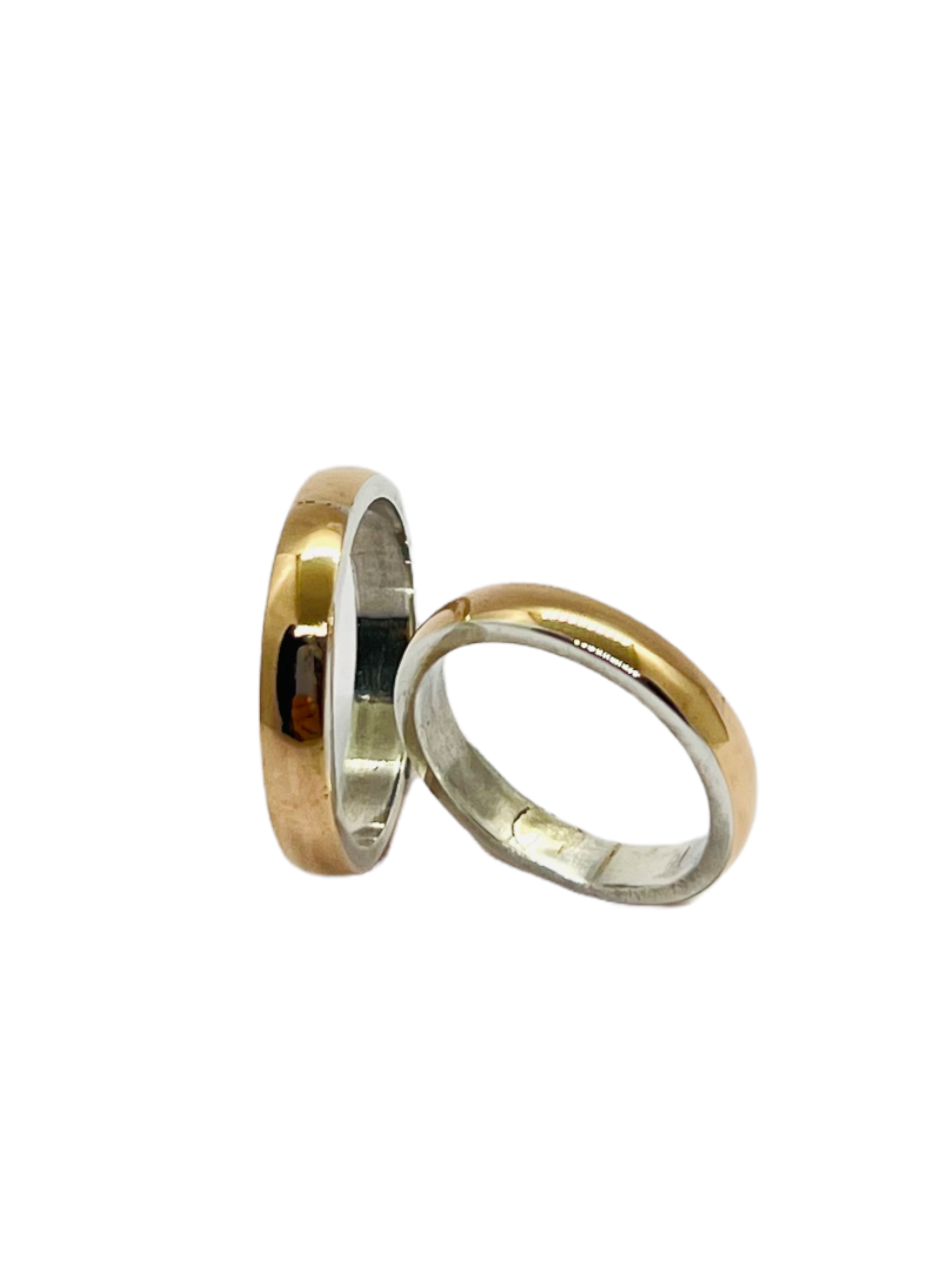 Argollas de Matrimonio Media Caña 4mm Plata Nacional con aplicaciones de Oro 14k