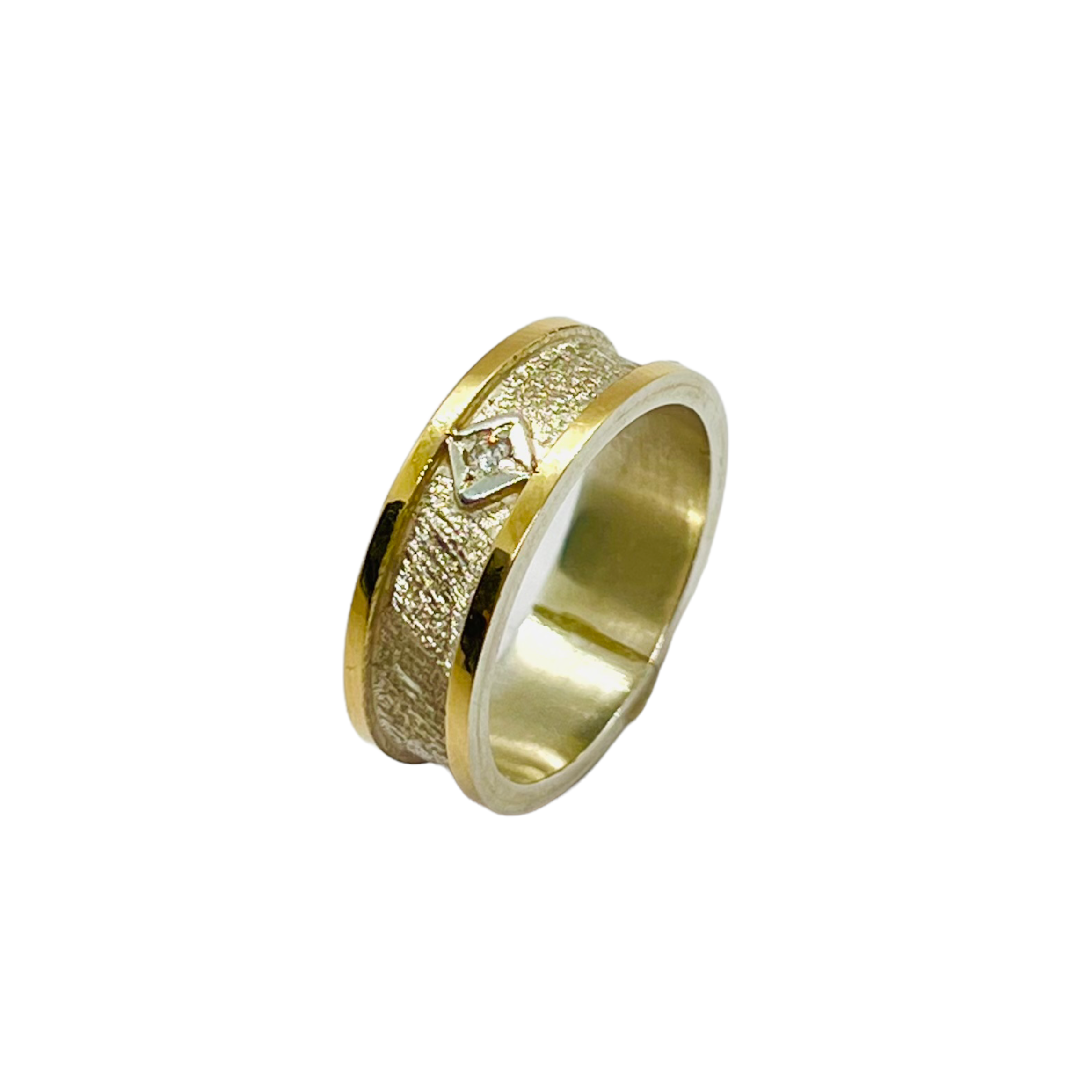 Argollas de Matrimonio Planas con Arenado 7mm Plata Nacional con aplicaciones de Oro 14k