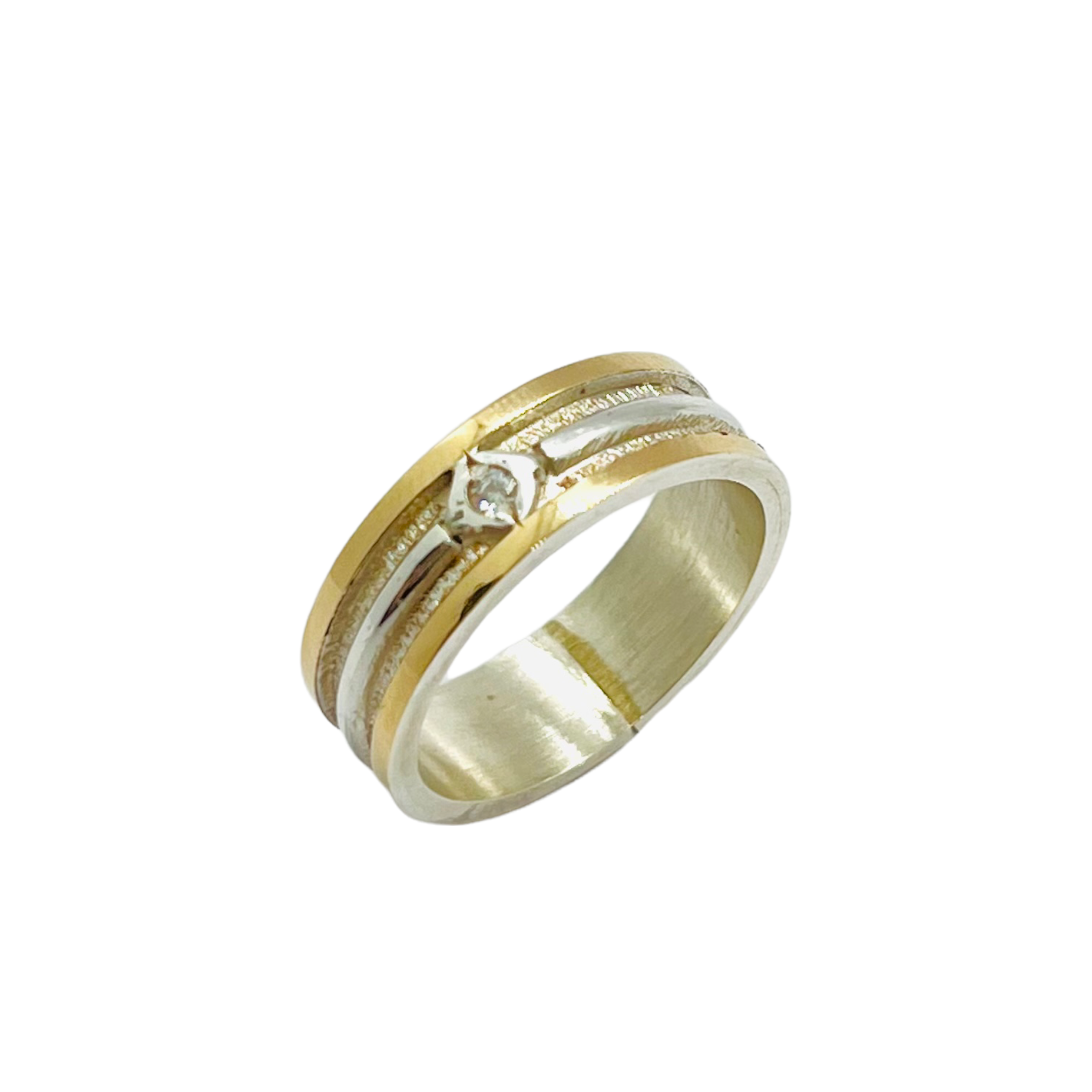 Argollas de Matrimonio Inglesas Satinadas 7mm Plata Nacional con aplicaciones de Oro 14k