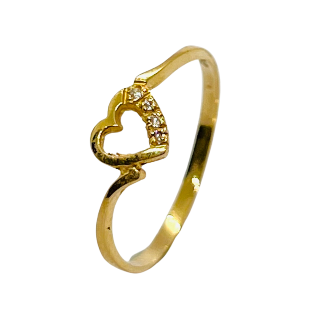 Anillo Corazon Pequeño con 3 Cristales Oro 18k