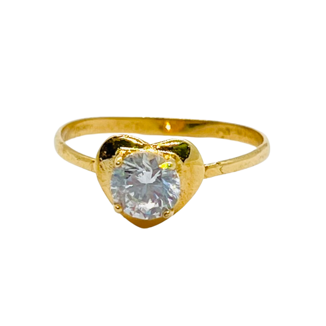 Anillo Corazon Grande con Cristal Oro 18k