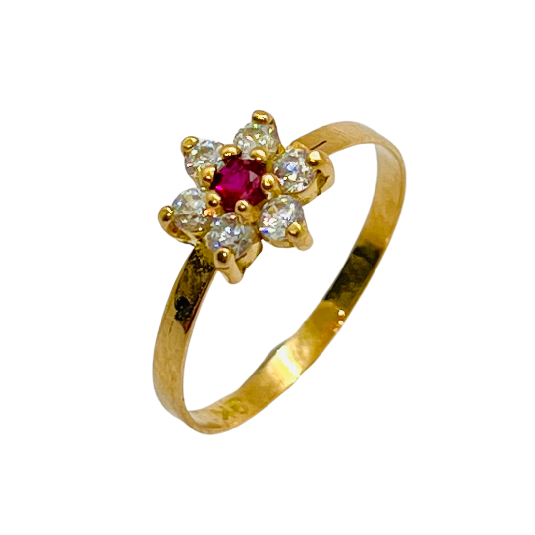 Anillo Flor Grande con Cristales Oro 18k