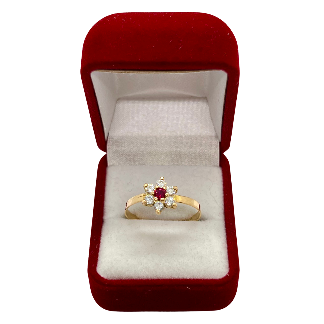 Anillo Flor Grande con Cristales Oro 18k