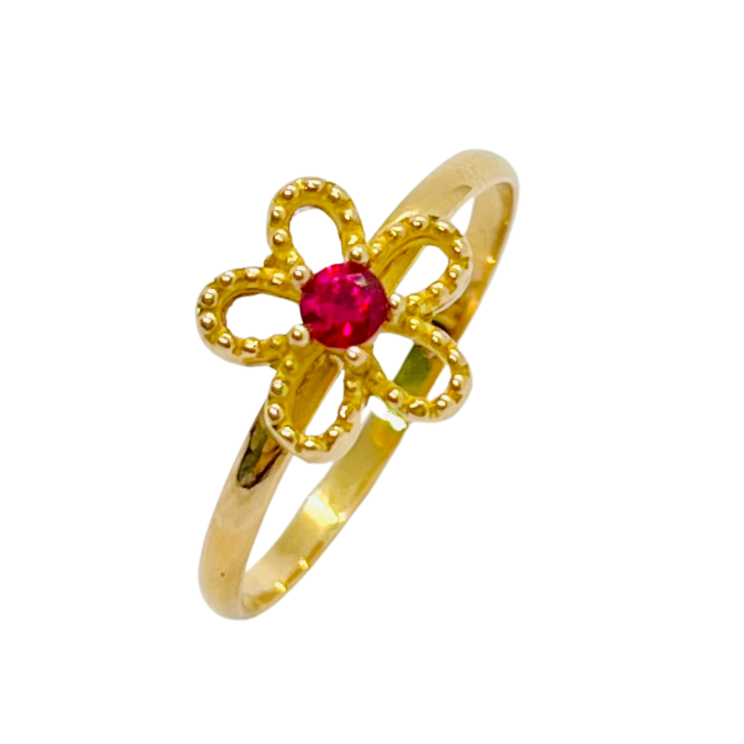 Anillo Flor Chica con 1 Cristal Oro 18k