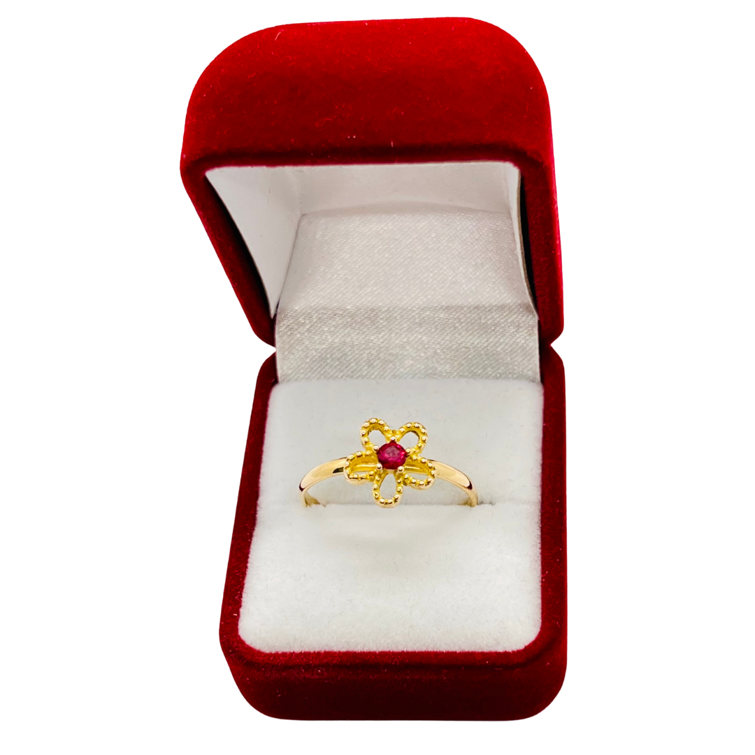 Anillo Flor Chica con 1 Cristal Oro 18k