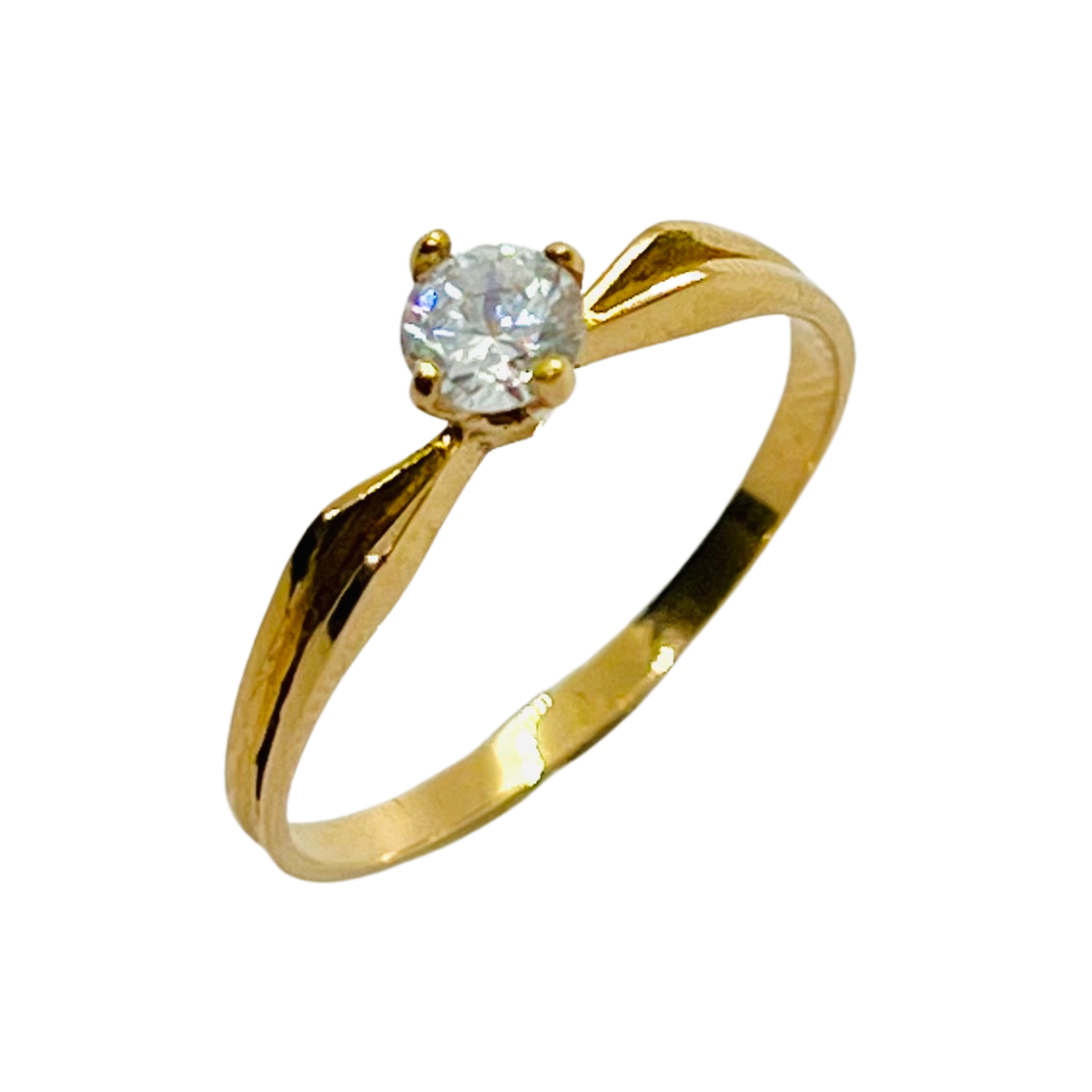 Oro 18k Anillo Solitario 4 grifas con laterales levantados